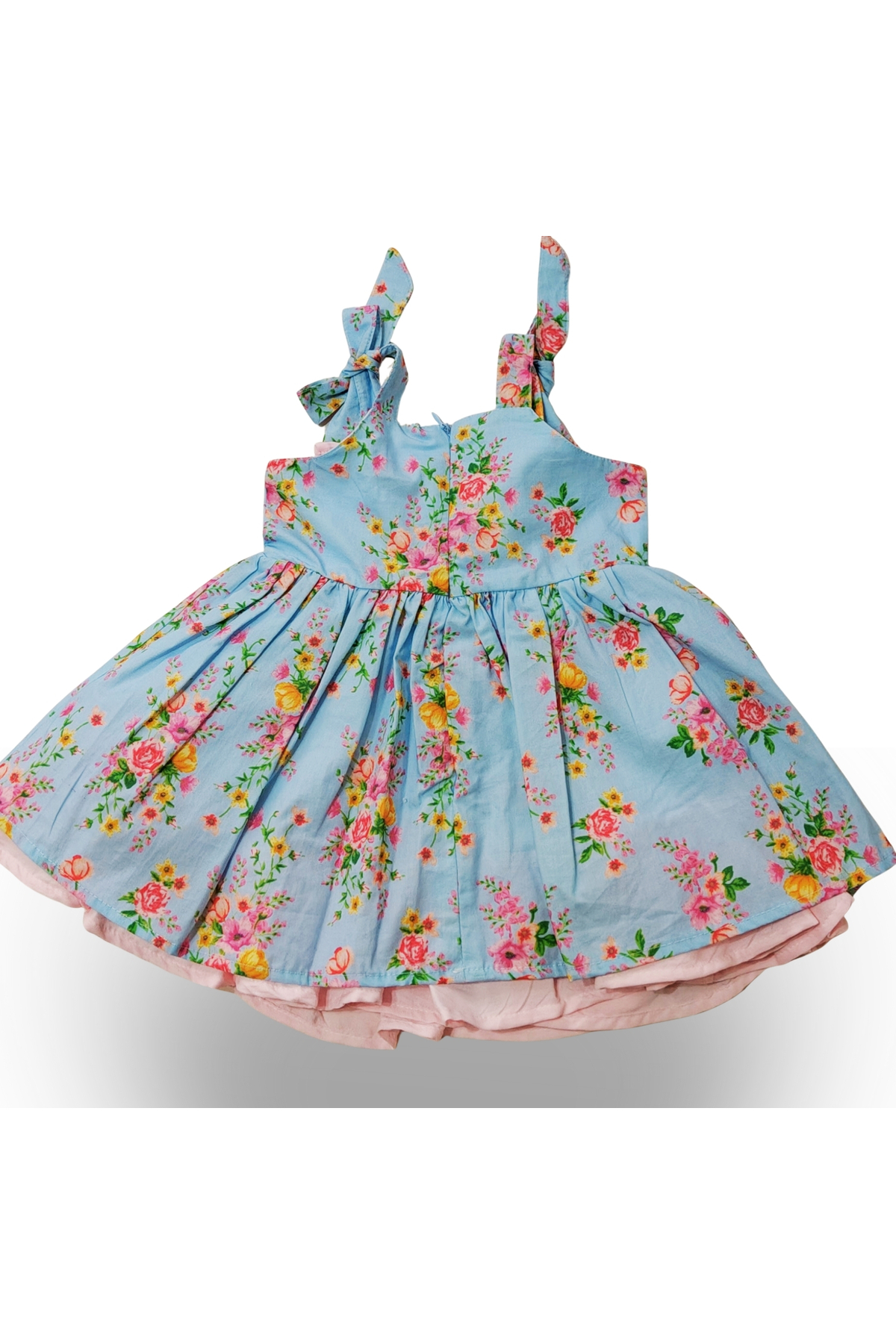 Ministil-bebeğinizin ilk stili Kız Çocuk Mavi Çiçekli Askılı Elbise Fırfırlı Dantel Detaylı Yazlık Pamuklu Elbise fotoğrafı 4 (önizleme)