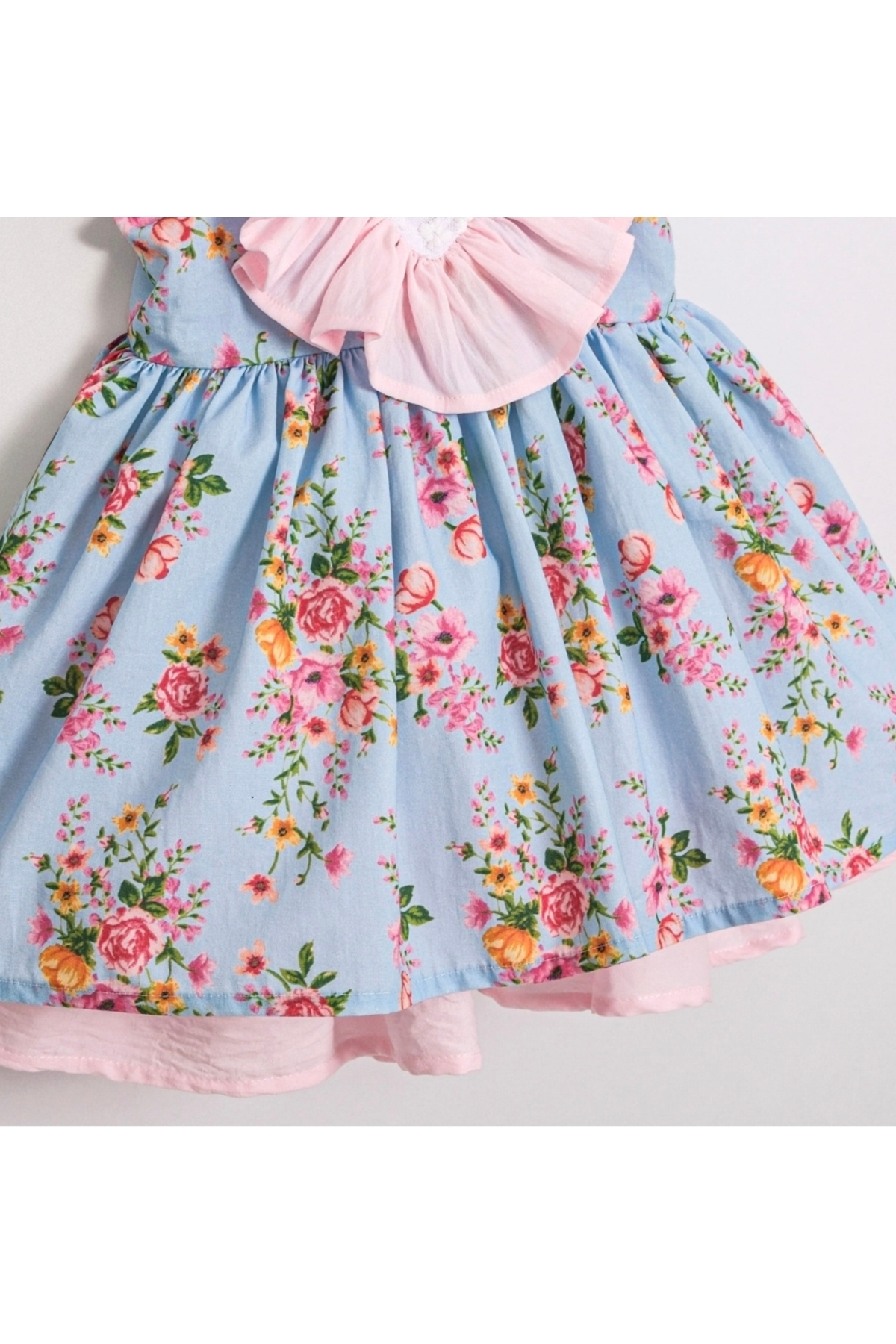 Ministil-bebeğinizin ilk stili Kız Çocuk Mavi Çiçekli Askılı Elbise Fırfırlı Dantel Detaylı Yazlık Pamuklu Elbise fotoğrafı 3 (önizleme)