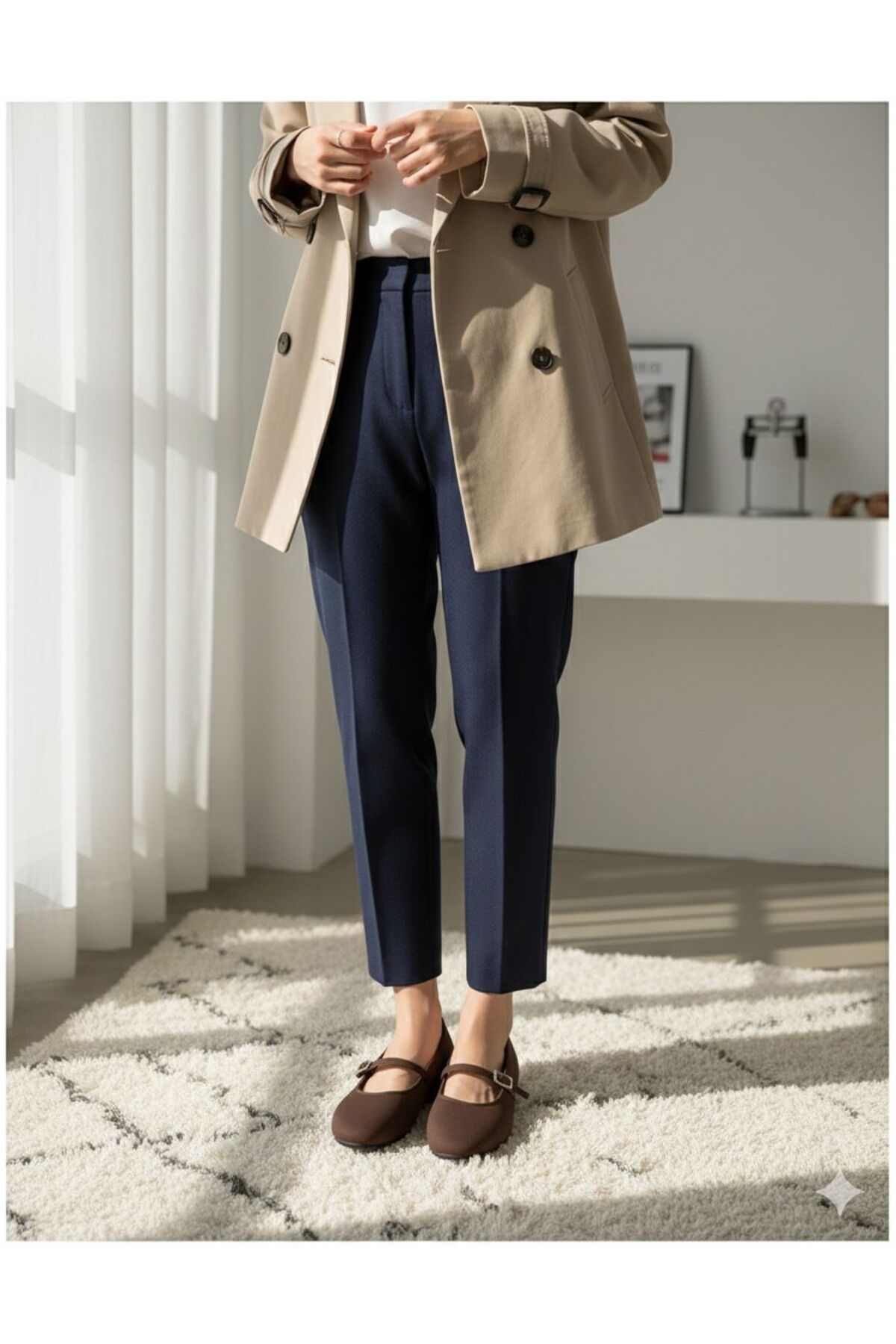 İncimoda  aci kahve Saten Kadın Ortopedik Babet Hafızalı Taban Yuvarlak Burun Balerin Ayakkabı - Görsel 4