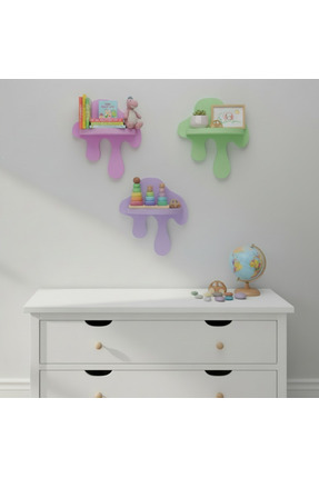WoodArtDesign Pastel Renkli Çocuk Odası Duvar Rafı – Oyuncak ve Kitap Rafı (M...