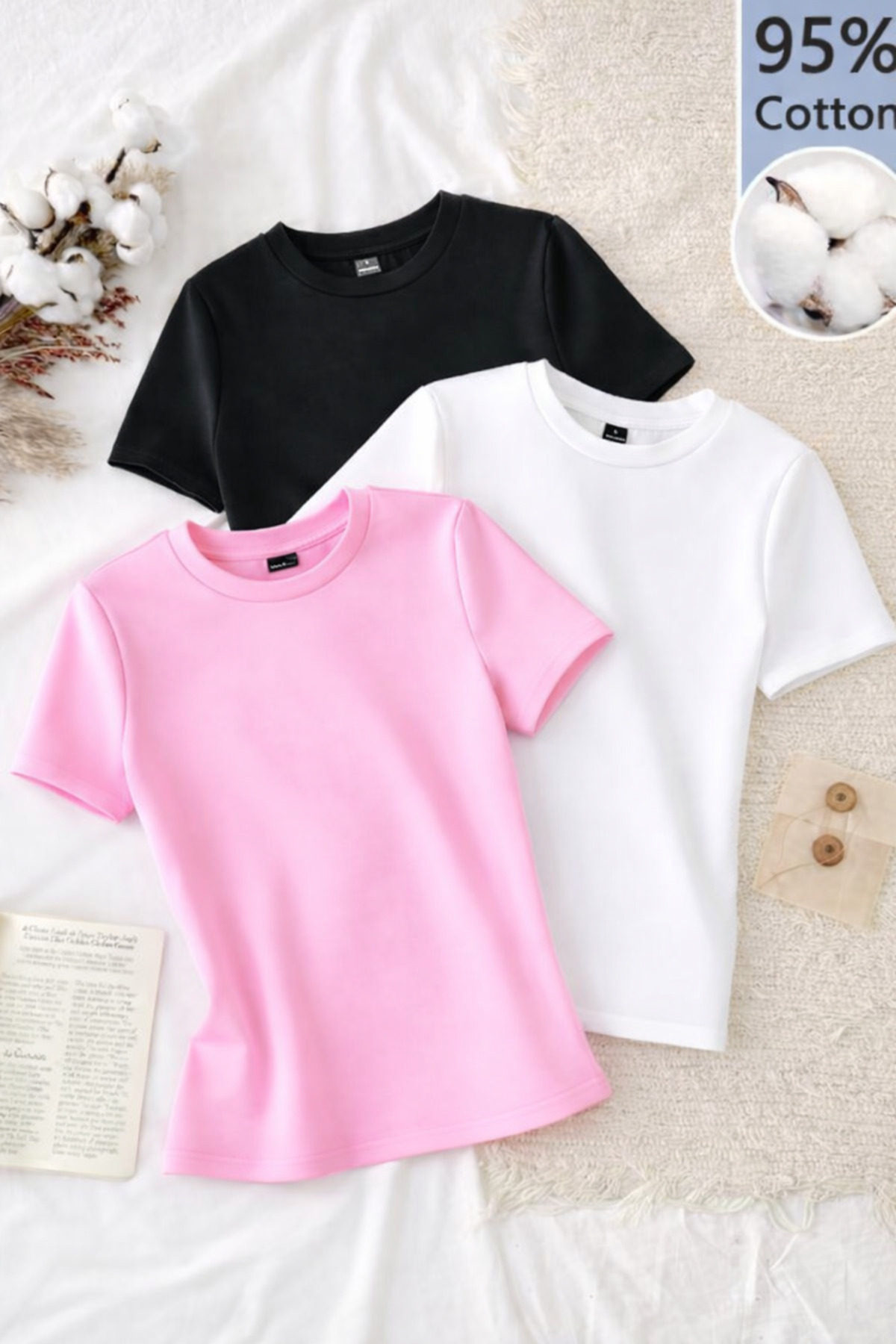 ÖZ PAMUK ПОВСТЯНА М'яка текстура Зручний прямий крій КОРОТКІ РУКАВИ 3-ЧАСТИНН...