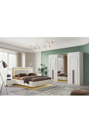 AYDINEV BARCELONA MDF BAZALI LEDLİ YATAK ODASI TAKIMI