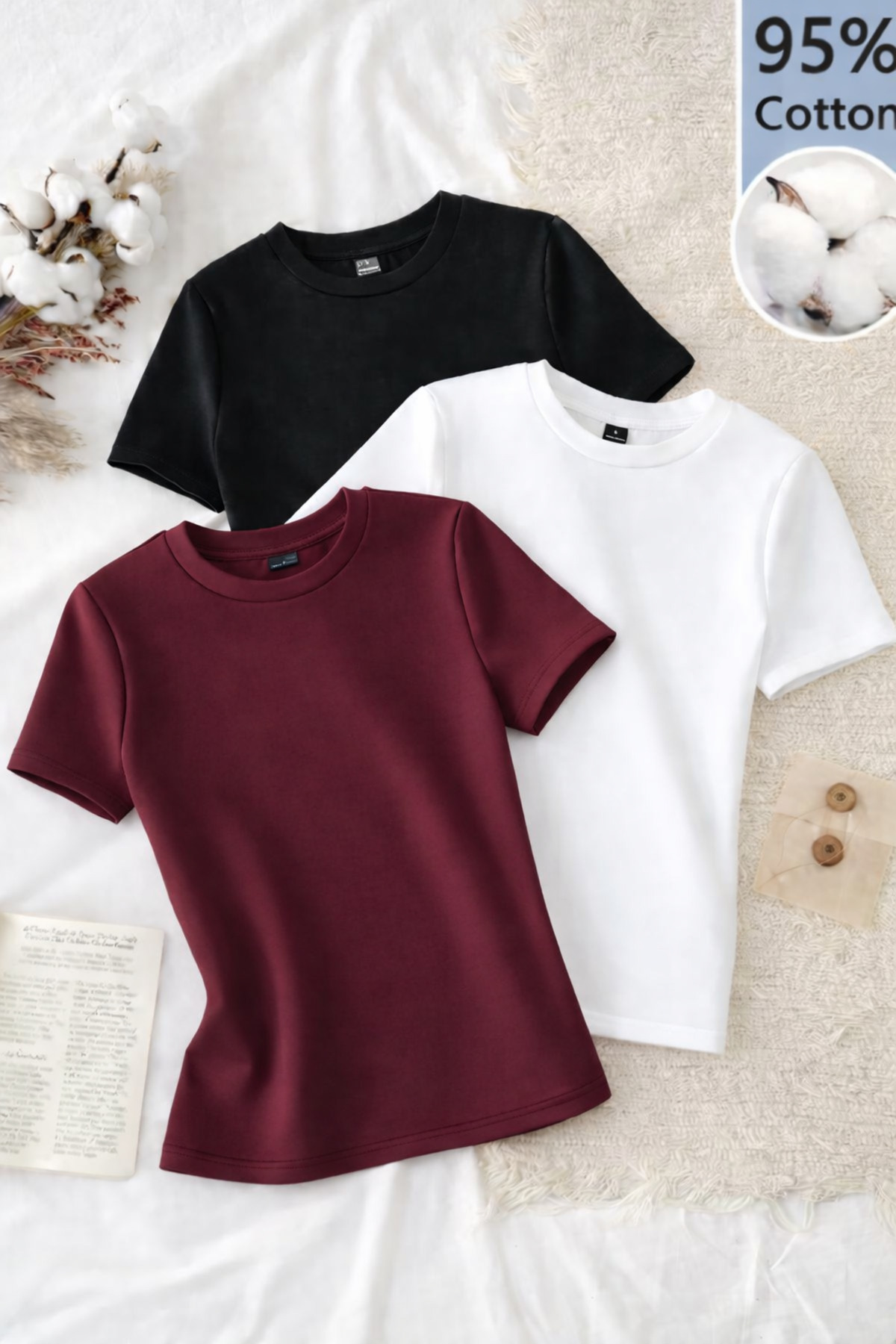 ÖZ PAMUK PAMUK Mekana tekstura Udoban ravni kroj KRATKI RUKAV 3-DELNA BLUZICA...