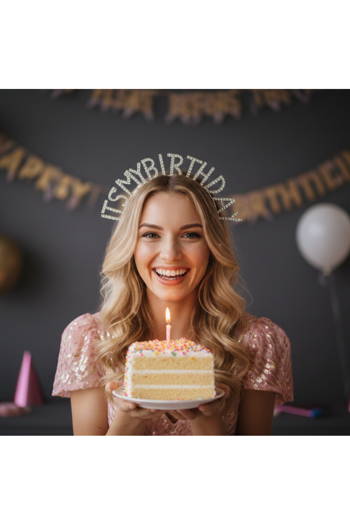 its my birthday yazılı parti tacı, Doğum Günü Tacı, Gümüş Renk Parti Tacı