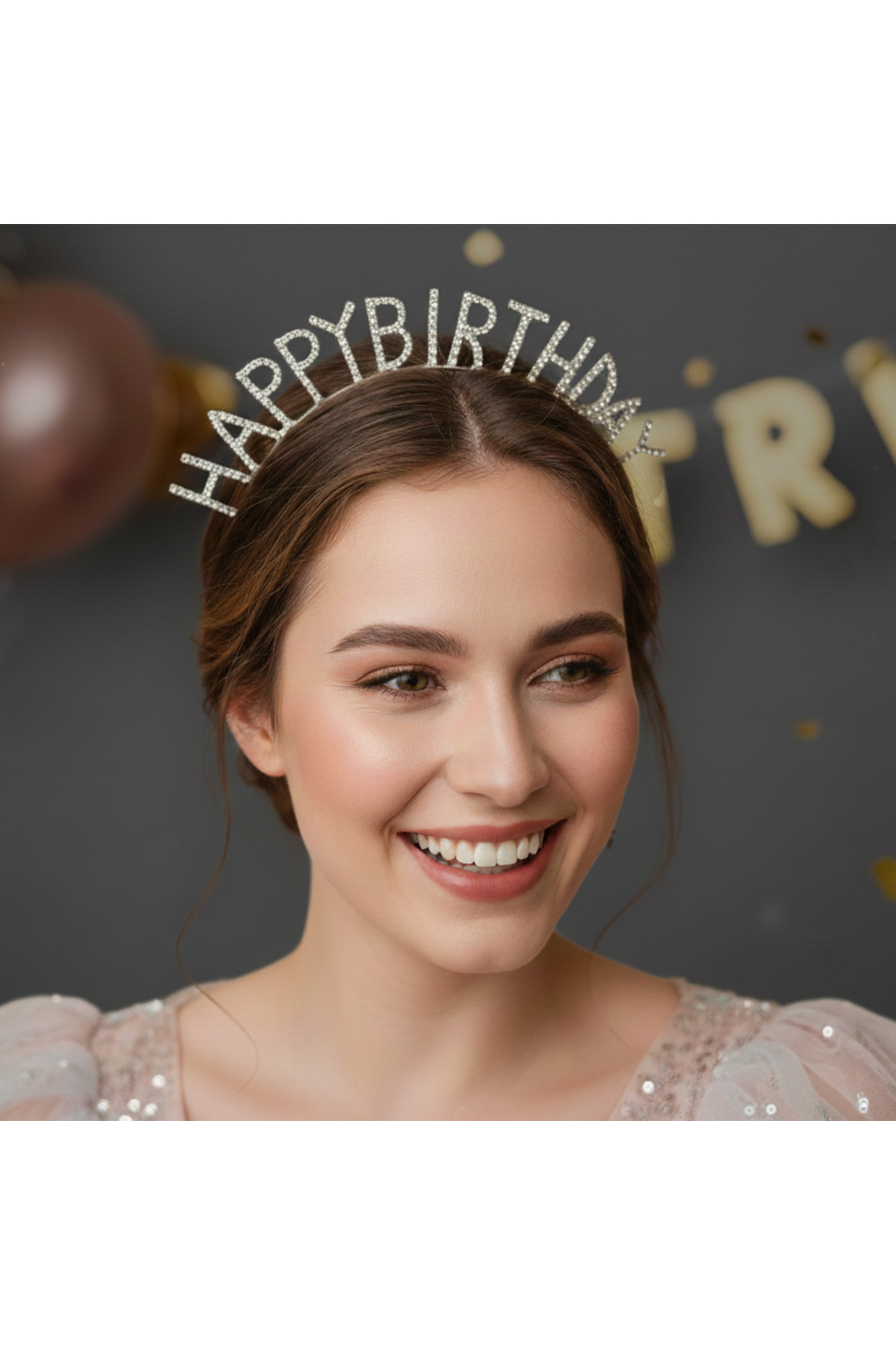 Gümüş Renk HAPPY BIRTHDAY Tacı, Doğum Günü Tacı, Parti Tacı