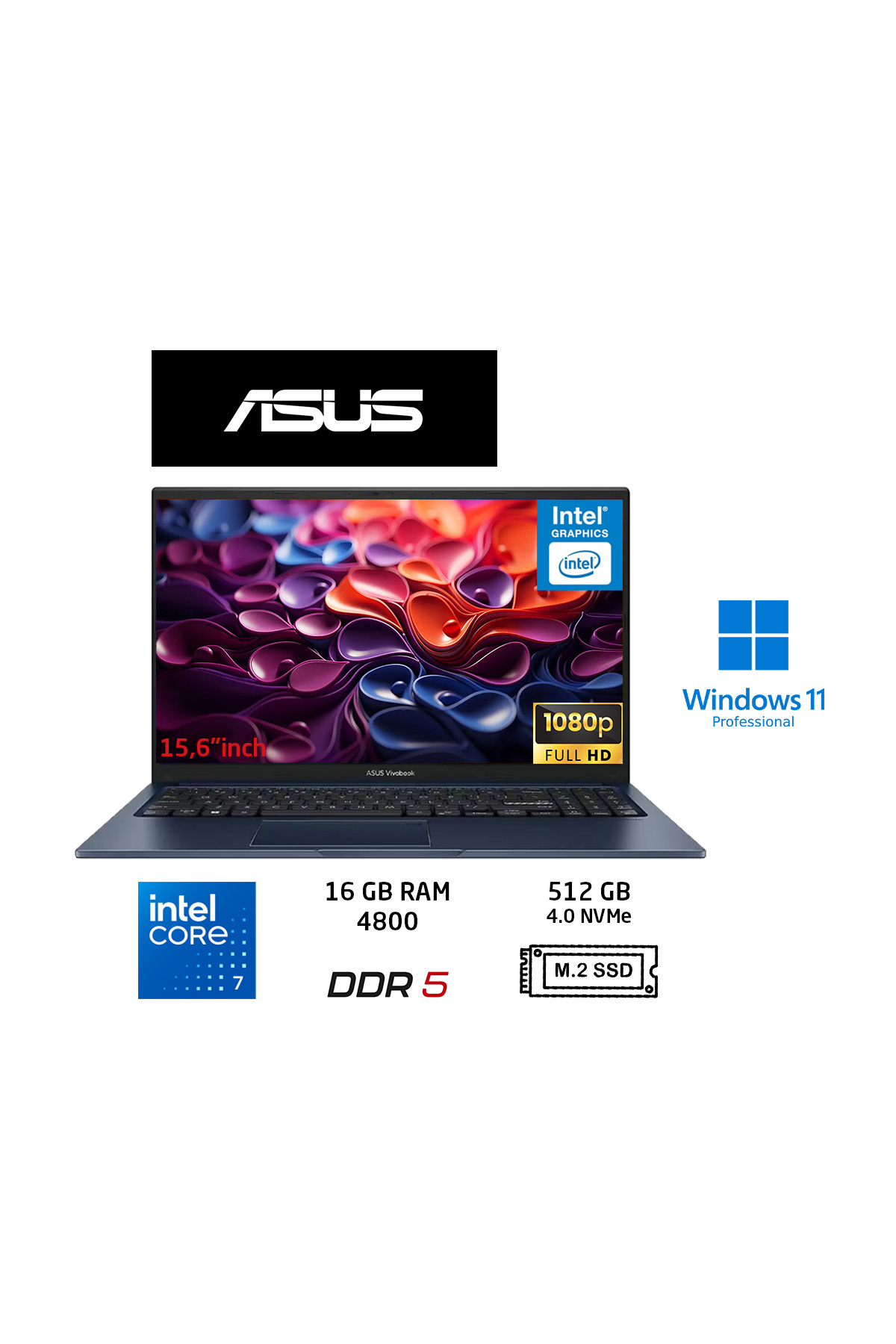 ASUS Vivobook 15 Core 7 150U 16 GB-512 GB Ssd-15.6'' Windows 11