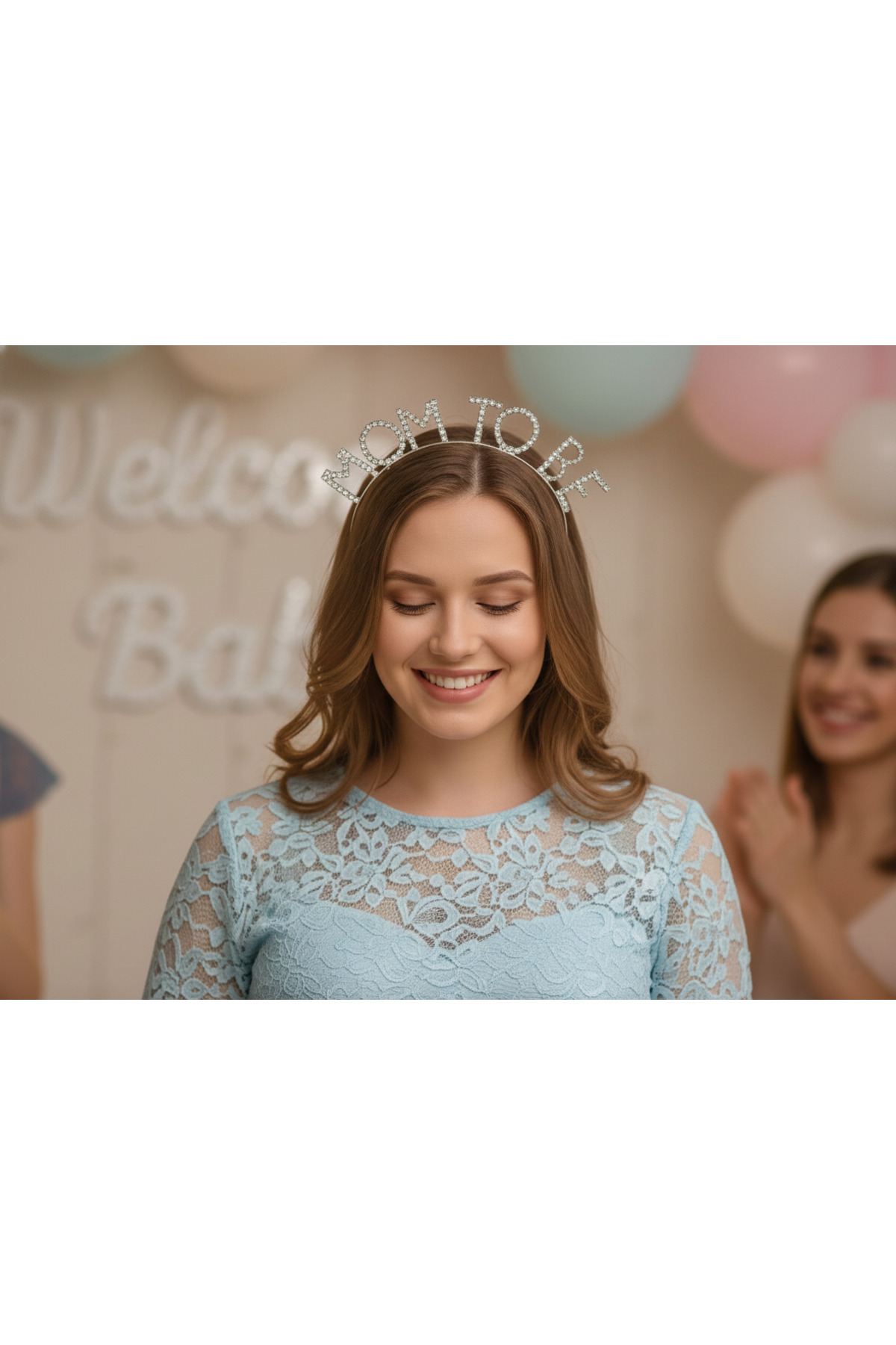 MOM TO BE Anne Adayı Tacı, Gümüş Renk Parti Tacı, Baby Shower Anne Tacı
