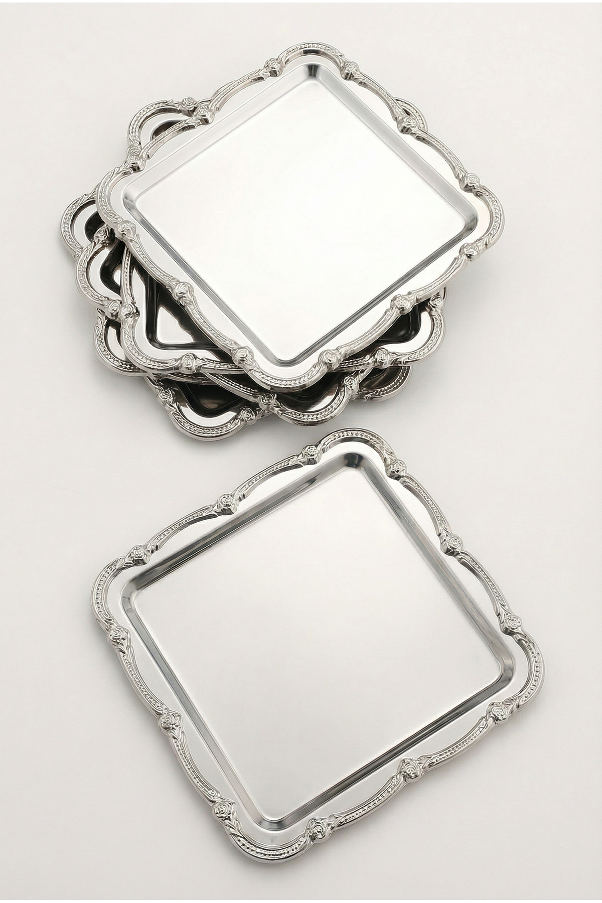 Daztek Silver 6-Piece Stainless Steel Silver Frame Coffee Serving Tray Serving Decorative Tray