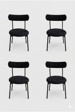 decosense 4 Adet Puffy Kumaş Siyah Renk Teddy Sandalye Mutfak Sandalyesi Salo...