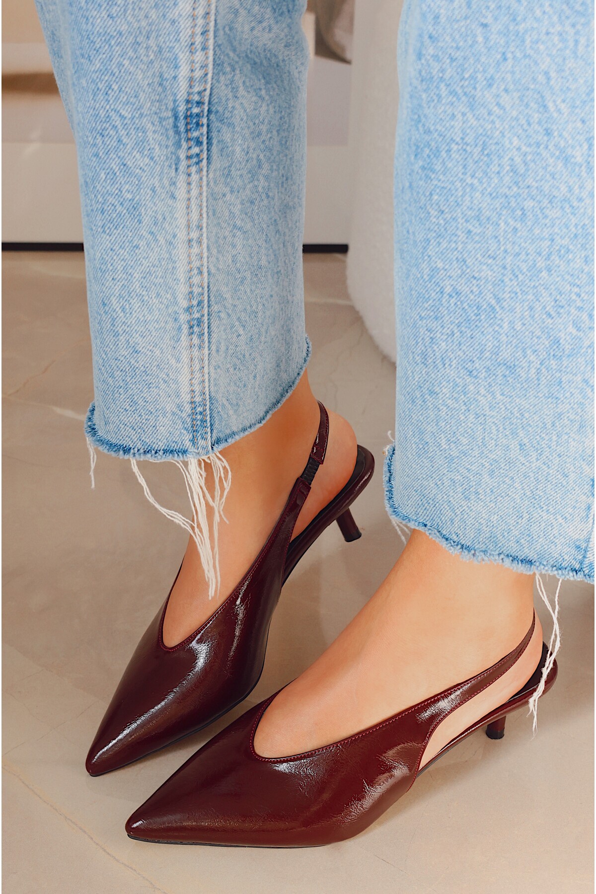 POLKA STORE  Grand Vintage Sivri Burunlu Kısa Kitten Topuklu Kadın Ayakkabı - Görsel 6