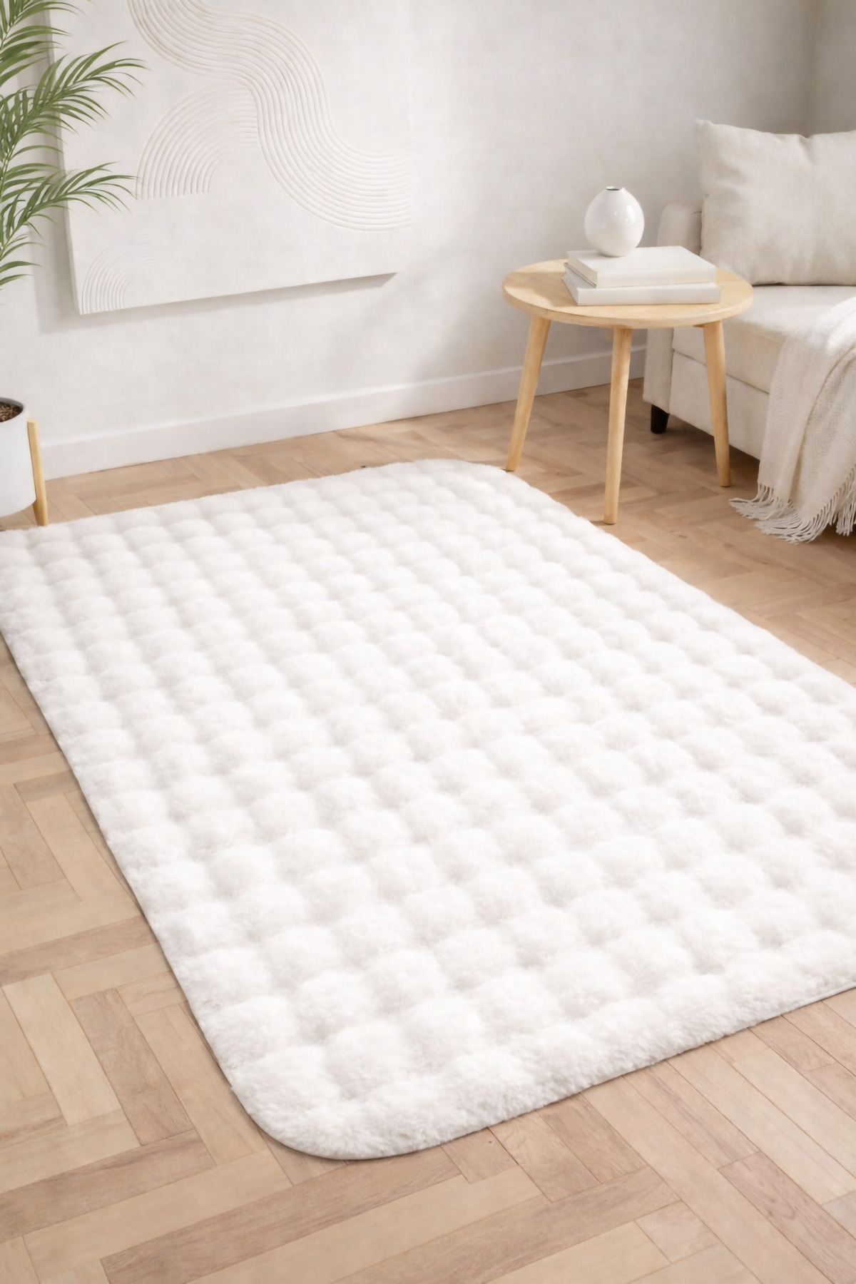 Bubble Plush Carpet White Anti-Slip Base, Stain Resistant, Soft Textured Modern Carpet