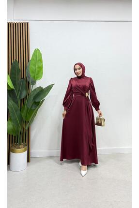 BRN IŞIK TESETTÜR Vera Saten Broş Detaylı Tesettür Abiye