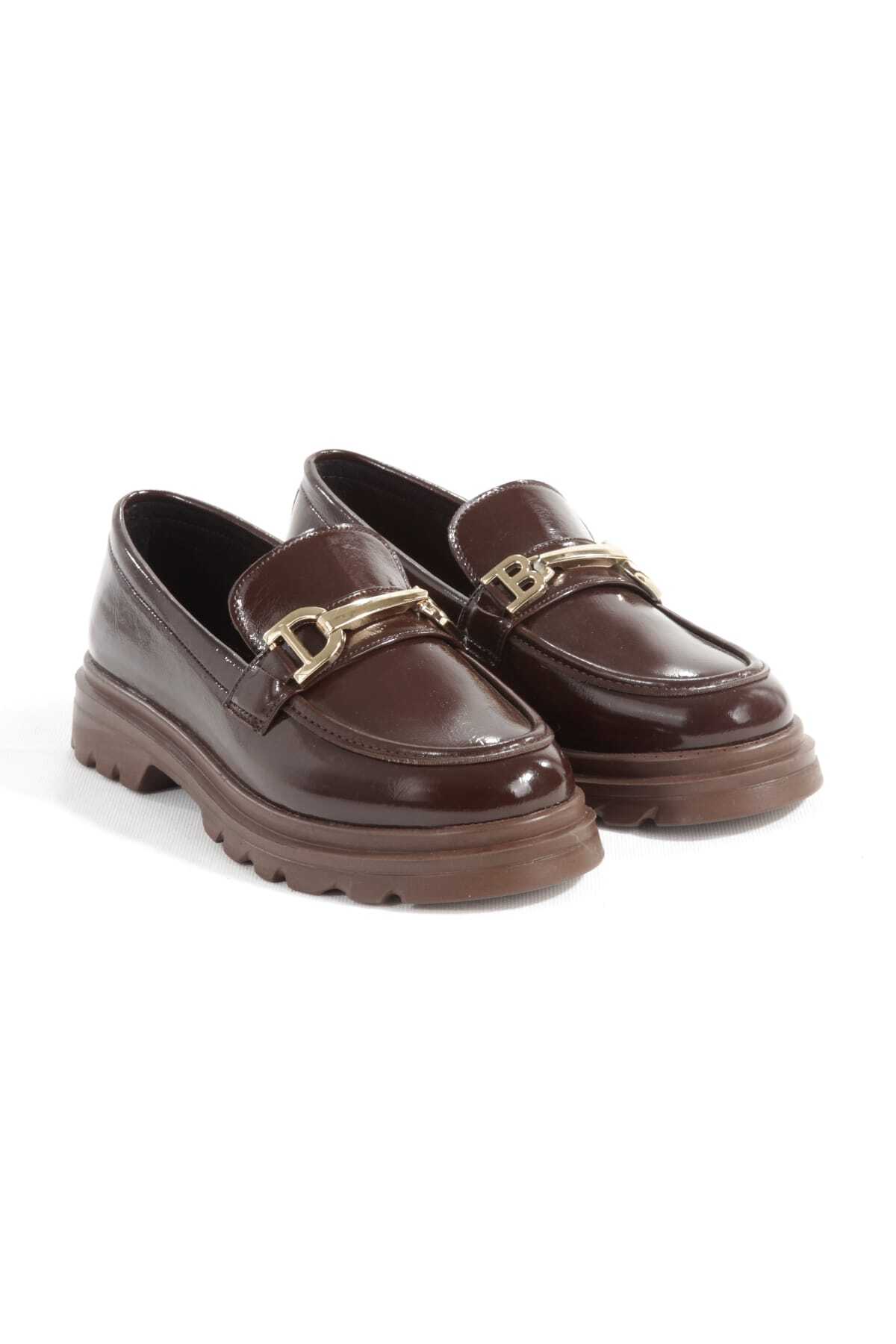Zaza moda kahve rugan toka detaylı loafer kadın ayakkabı 2020 görsel 5
