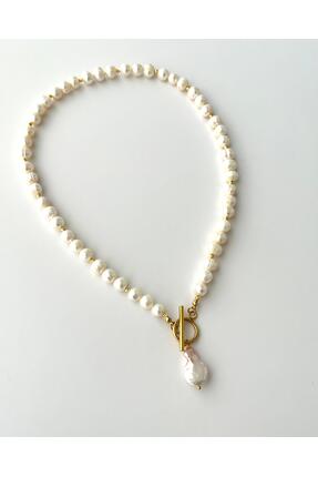 eyla collection Gerçek İnci ve Barok Uçlu Tasarım Kolye