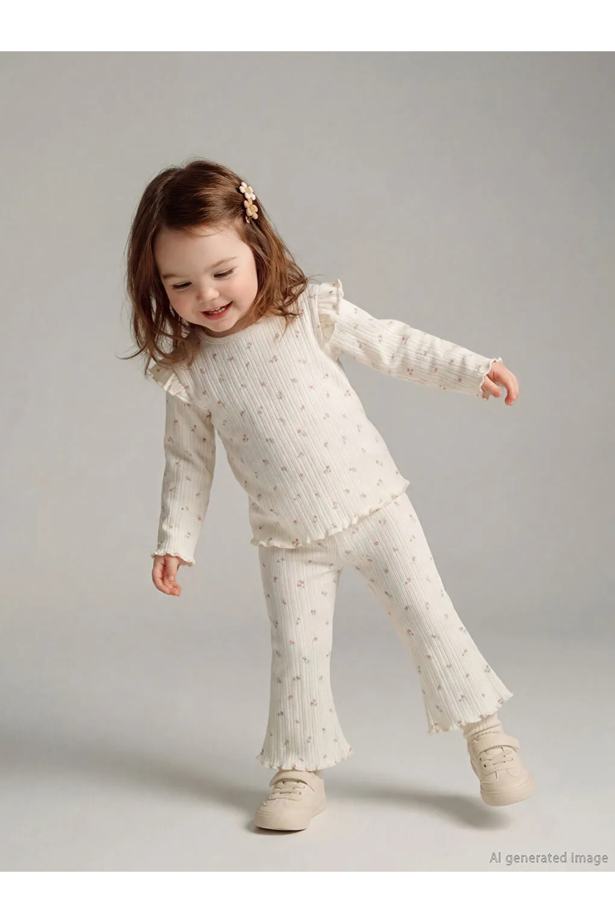 LC Waikiki Ekru Çiçekli Kız Bebek Tişört ve Tayt fotoğrafı 7 (önizleme)