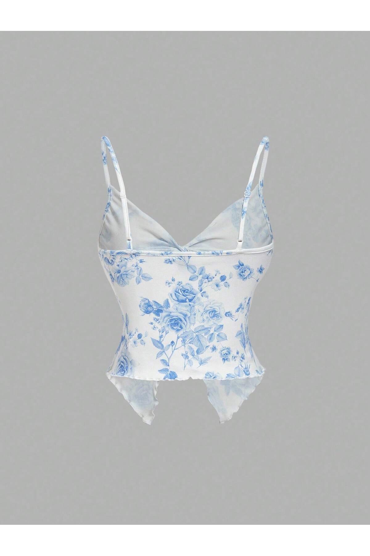 Wild Flower  Beyaz Çiçek Desen Ön Büküm İnce Askılı Alaçatı Crop - Görsel 2