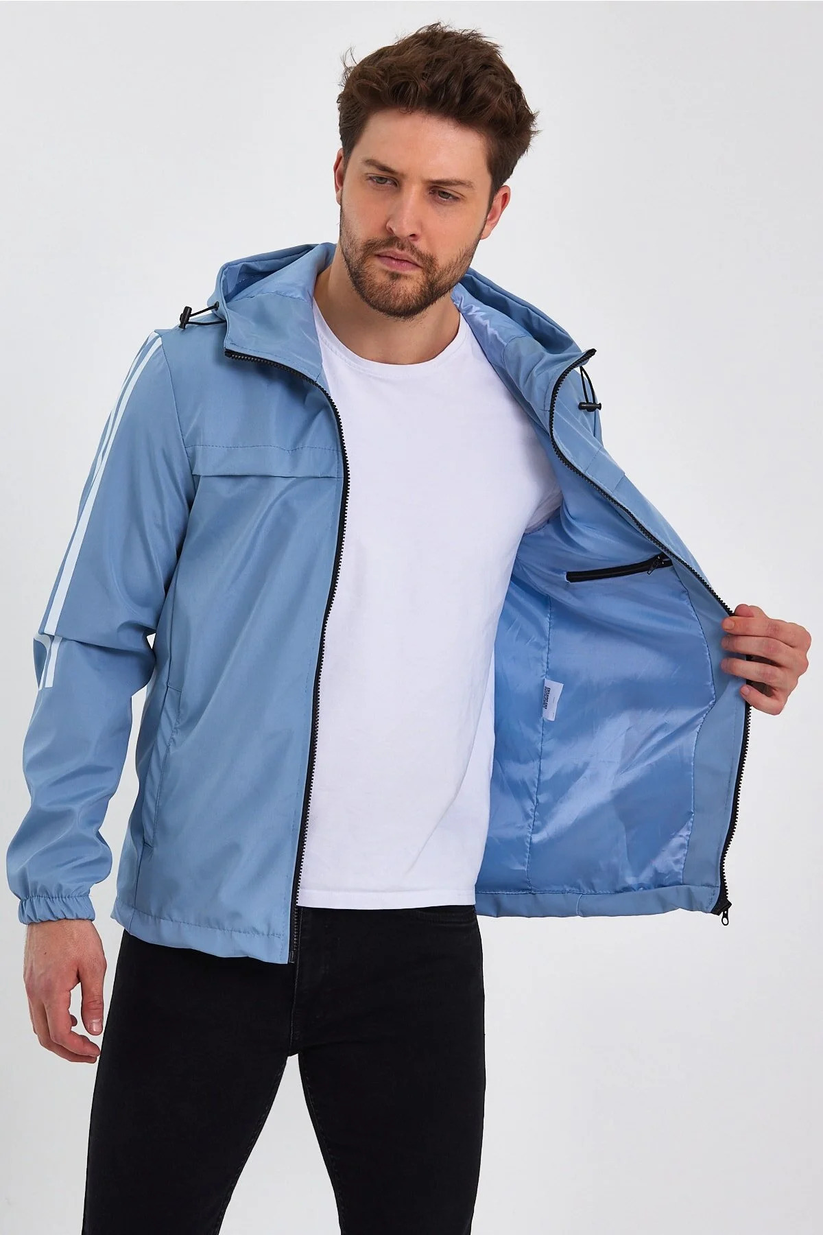 LEVEL HİGH  Erkek Mavi Suya Ve Rüzgara Dayanaklı Kapüşonlu Yağmurluk Rüzgarlık - Görsel 4