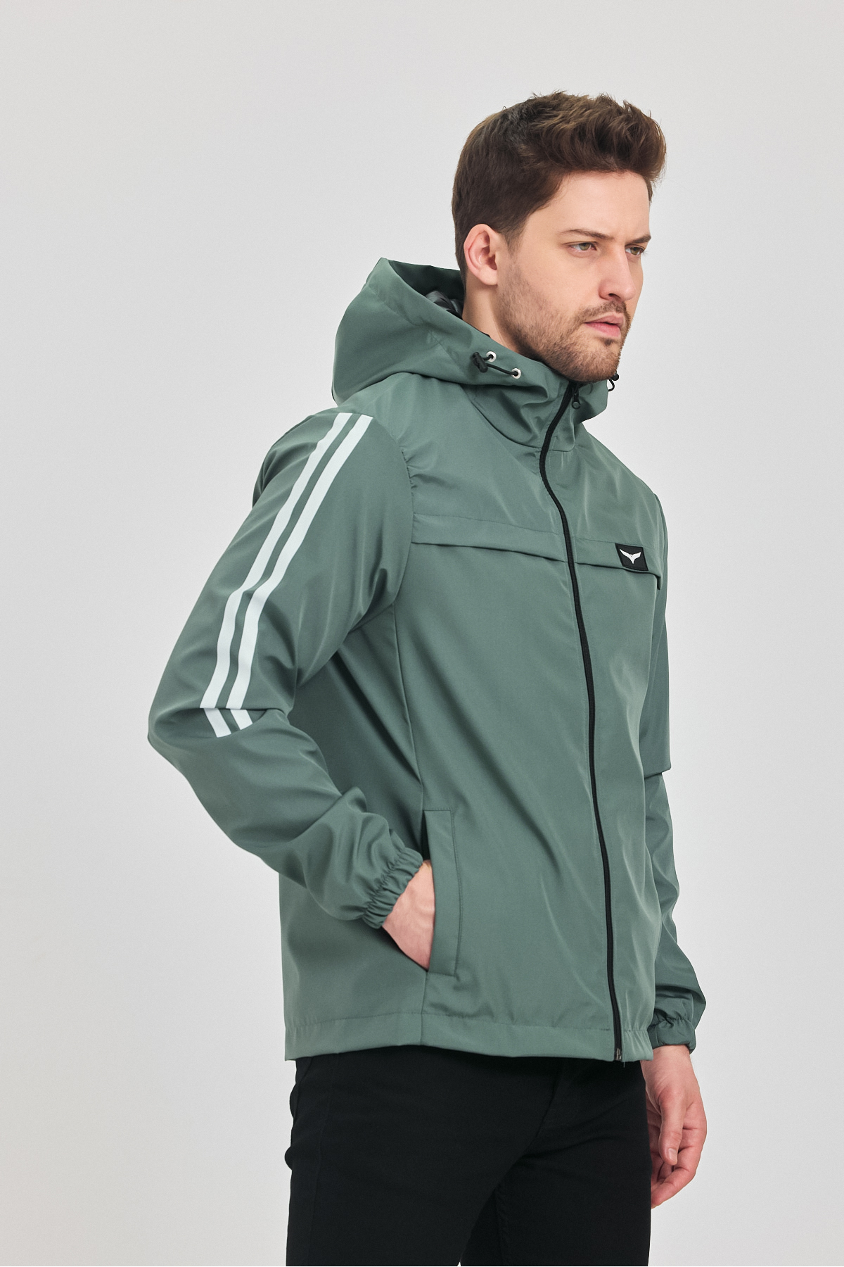 LEVEL HİGH  Erkek Füme Yeşil Suya Ve Rüzgara Dayanaklı Kapüşonlu Yağmurluk Rüzgarlık - Görsel 6