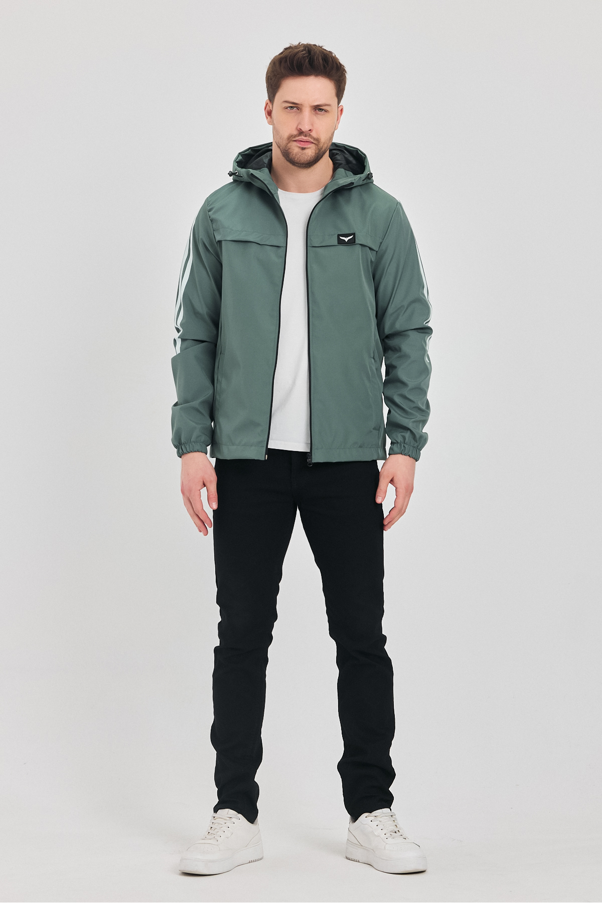 LEVEL HİGH  Erkek Füme Yeşil Suya Ve Rüzgara Dayanaklı Kapüşonlu Yağmurluk Rüzgarlık - Görsel 3