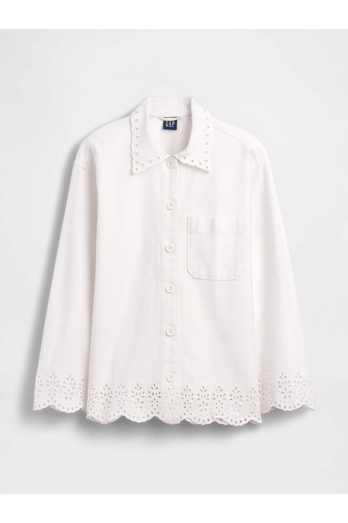 GAP  Kadın Beyaz Eyelet Hem Relaxed Gömlek Ceket - Görsel 6