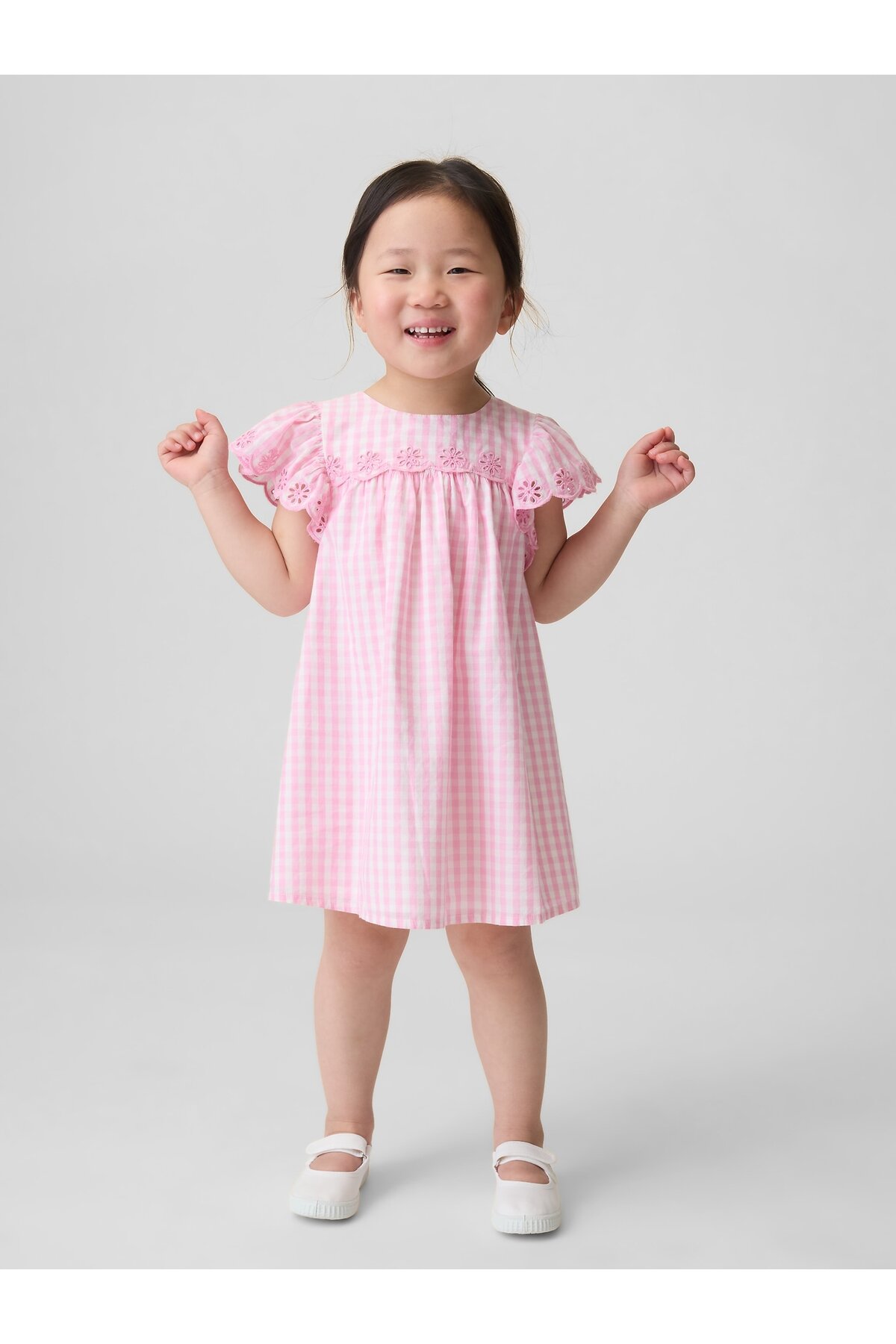 GAP Kız Bebek Pembe Eyelet Gingham Elbise