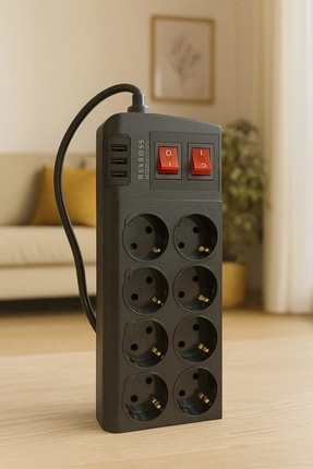 Virnex Winnboss Termal Akım Korumalı Usb 2.1a Şarj Çıkışlı 16a 4000w 8 Li Uza...