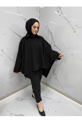 MODARTE Kadın Panço Standart Beden Siyah – Günlük Kışlık Şık