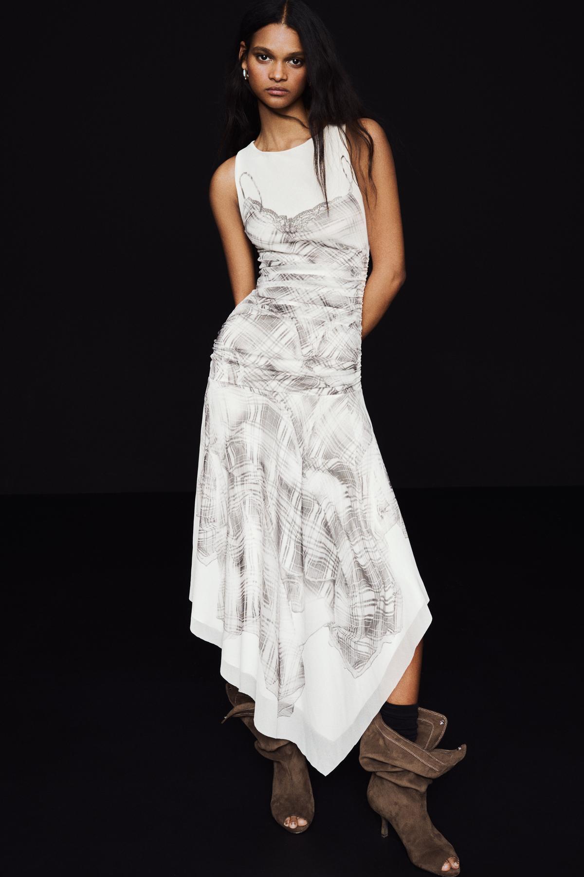Ruched tulle midi dress