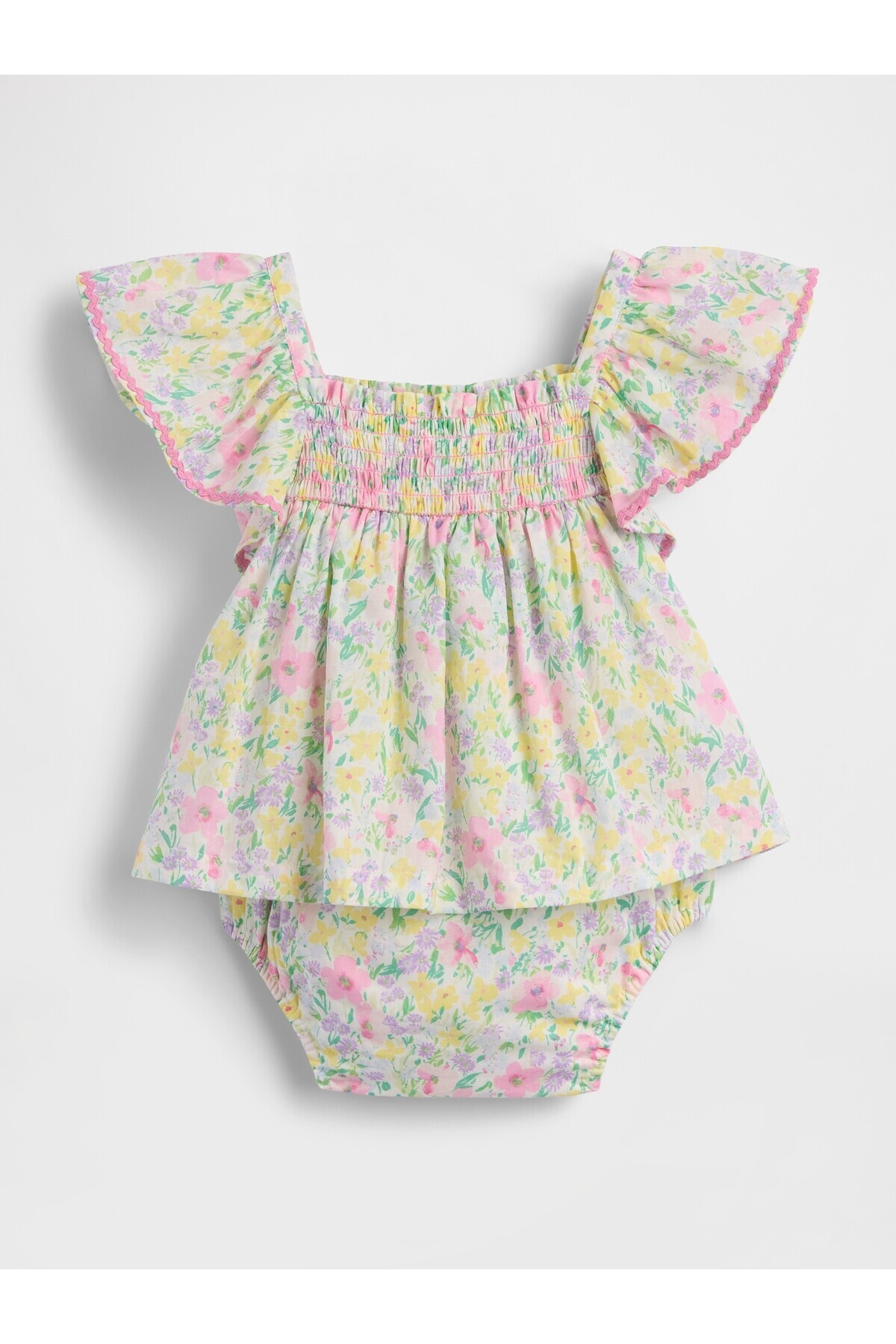 GAP Bebek Çok Renkli Smocked Flutter-Sleeve Bodysuit Elbise fotoğrafı 2 (önizleme)