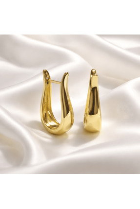 ASIADURU 14K Altın Kaplama Modern Oval U Halka Küpe