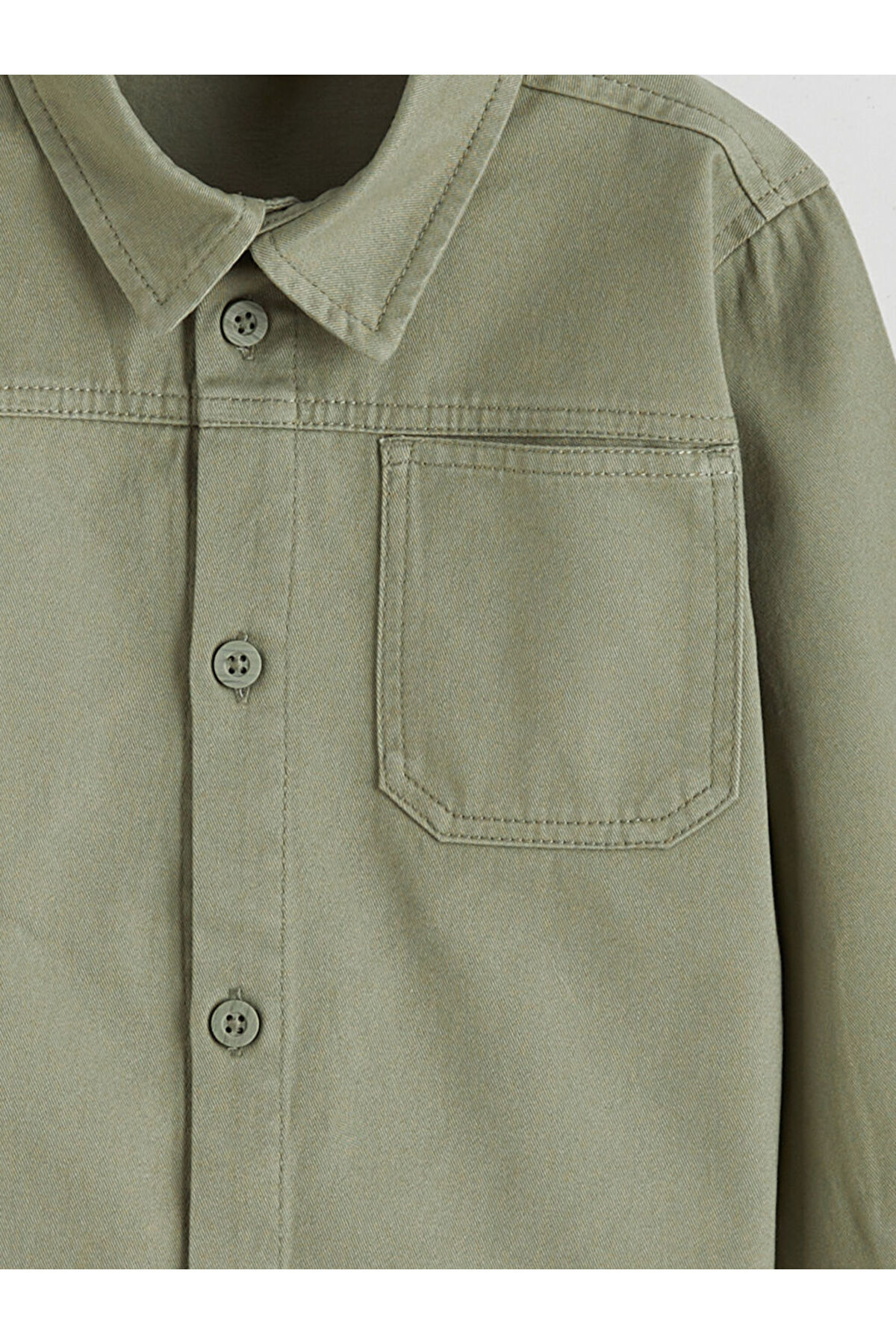 LC Waikiki Yeşil Uzun Kollu Erkek Çocuk Gabardin Gömlek fotoğrafı 3 (önizleme)