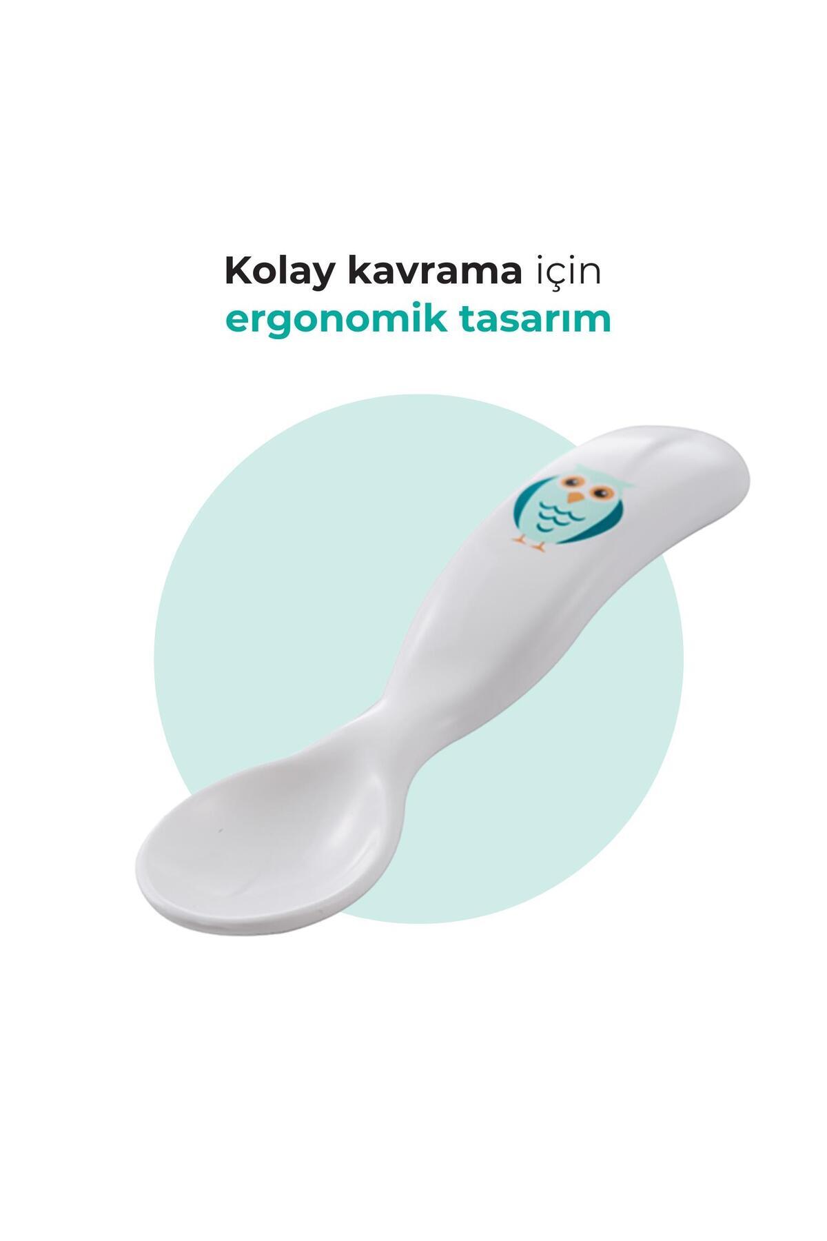 Mamajoo Ergonomik Beslenme Kaşık Çatal Seti Beyaz & Baykuş, 6 Ay+ İkili fotoğrafı 3 (önizleme)