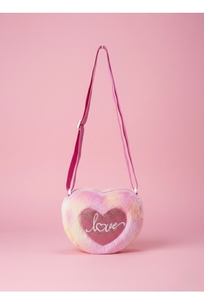 moimaaksesuar Kız Çocuk Peluş Kalp Desenli Omuz Çantası Ayarlanabilir Askılı ...