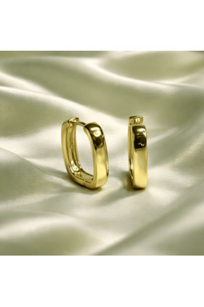 ASIADURU 14 Ayar Altın Kaplama Modern Dikdörtgen Halka Küpe - Yassı Profil Ge...