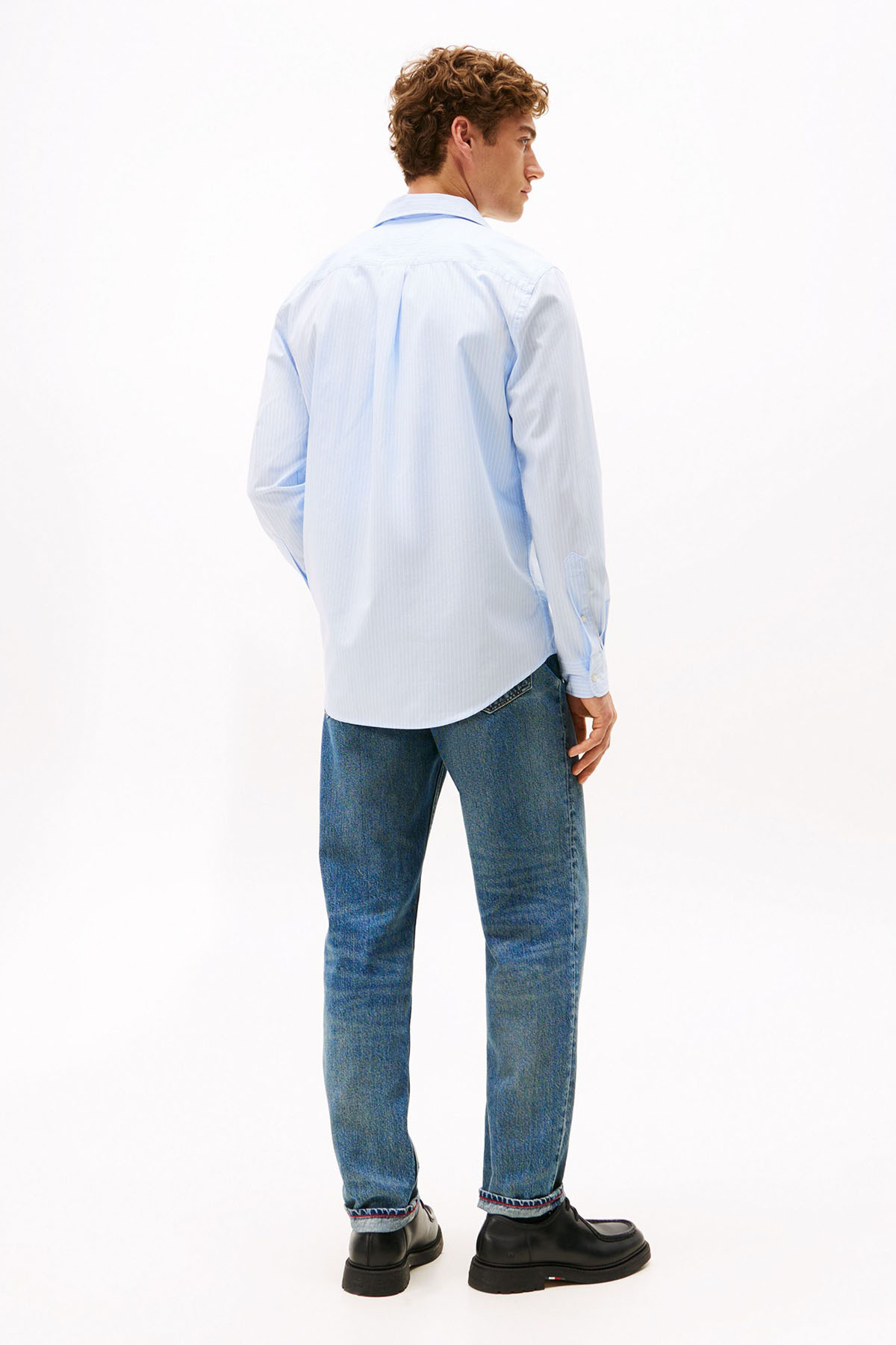 Tommy Hilfiger  Erkek TH Flex Regular Fit Poplin Gömlek - Açık Mavi - Görsel 3