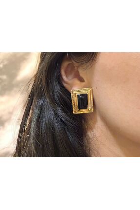 TUÇİNA PREMİUM Kare Vintage Siyah Küpe