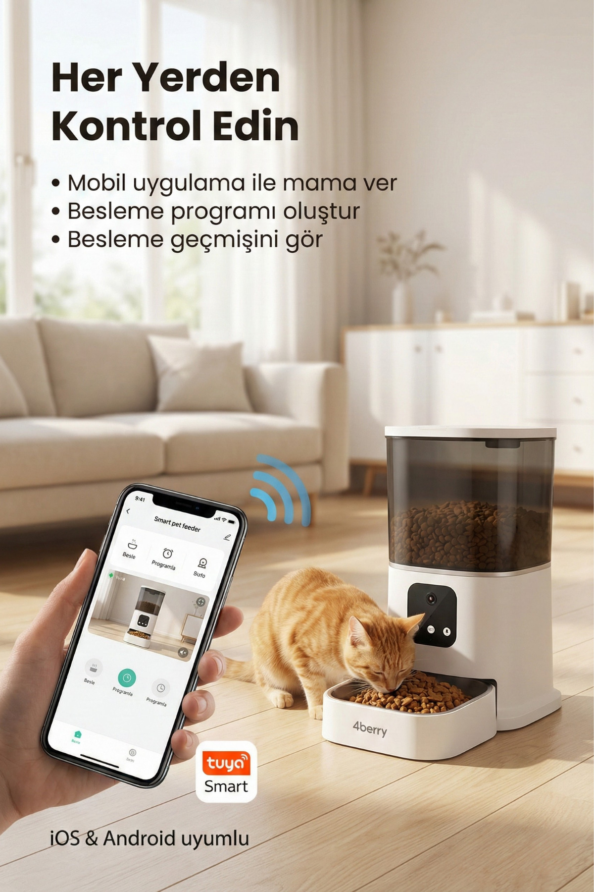 4 Berry Otomatik Mama Kabı WiFi Kontrollü 6L – Akıllı Kedi & Köpek Mama Makinesi fotoğrafı 5 (önizleme)
