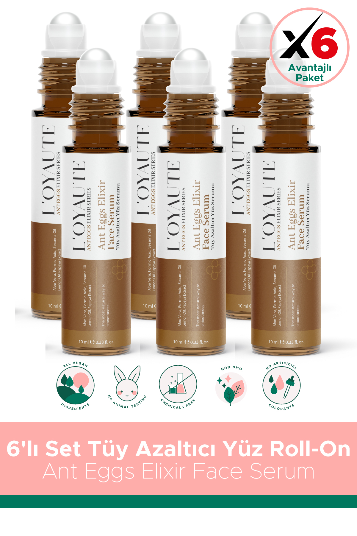 L'OYAUTE Karınca Yumurtası Yağlı Tüy Azaltıcı Etkili & Papaya Özlü Ant Eggs Elixir Roll On Serum 30 ml 6'lı Set — LTAR06