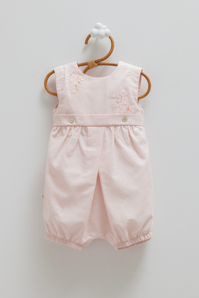 Caramell Kız Bebek Tulumu Zarif Çiçek Nakışlı %70 Pamuk %30 Keten