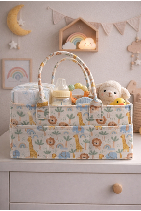 CERTIVA Kids Safari Desenli Bebek Organizer Çantası – Bölmeli Bebek Bakım Alt...