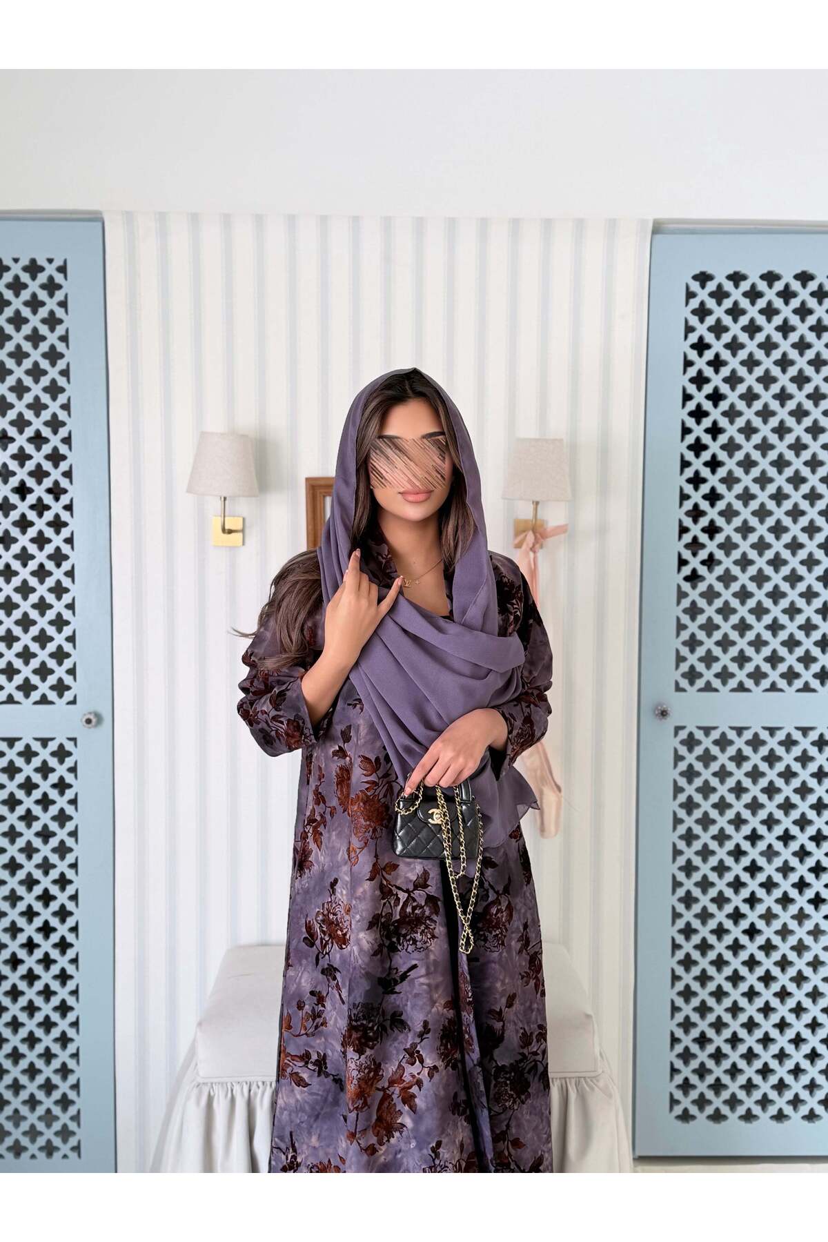 - عبايه بني كريب قصة نص كلوش طباعة