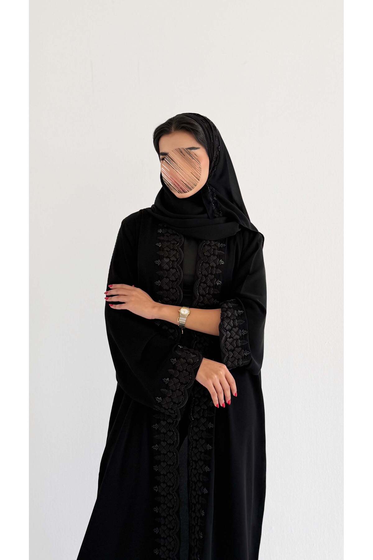 AYA MW2044 - عباية قماش ملكي دبل كلوش مع اضافة شك يدوي