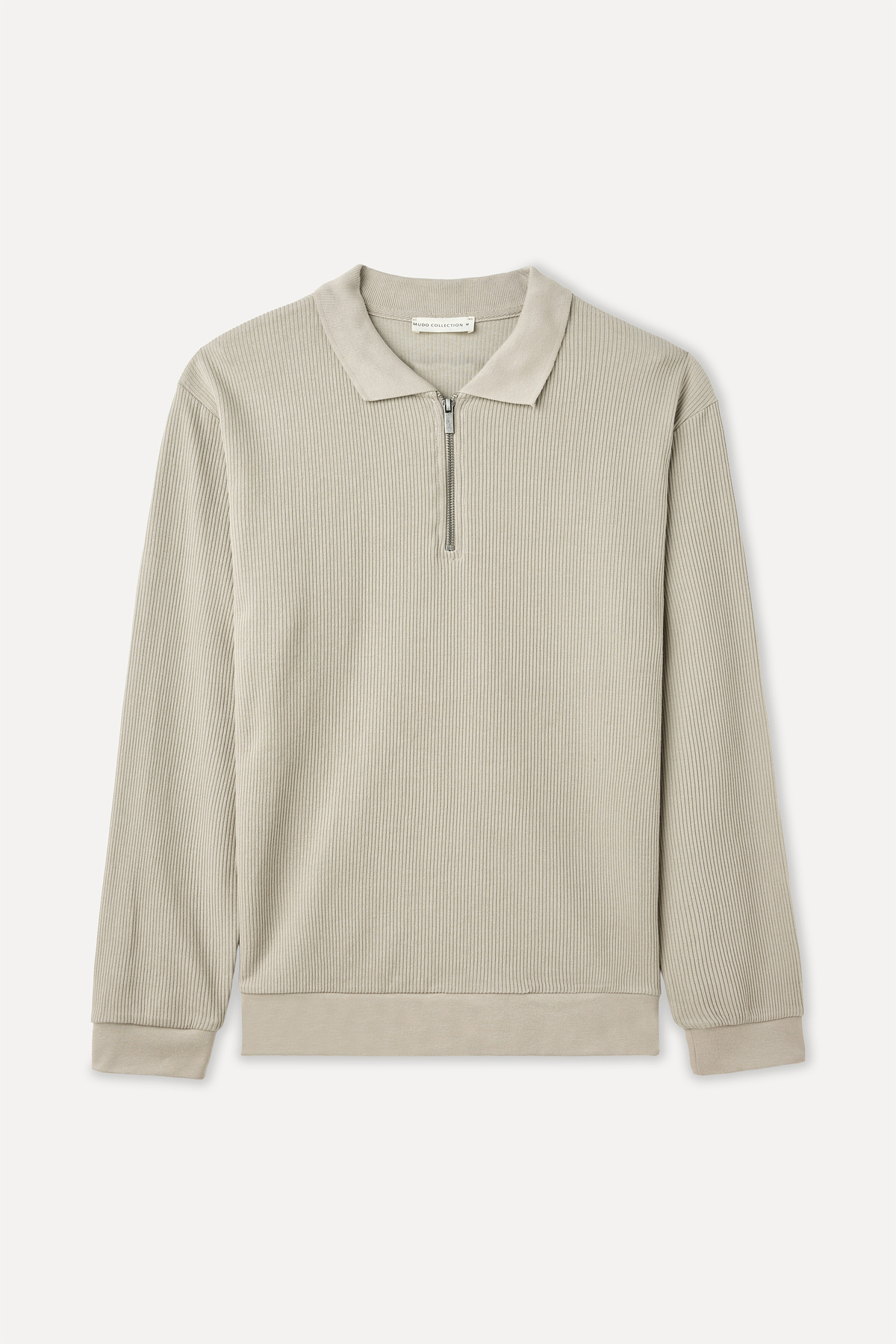Mudo Erkek Bej Rengi Tekstürlü Comfort Fit Polo Yaka Sweatshirt