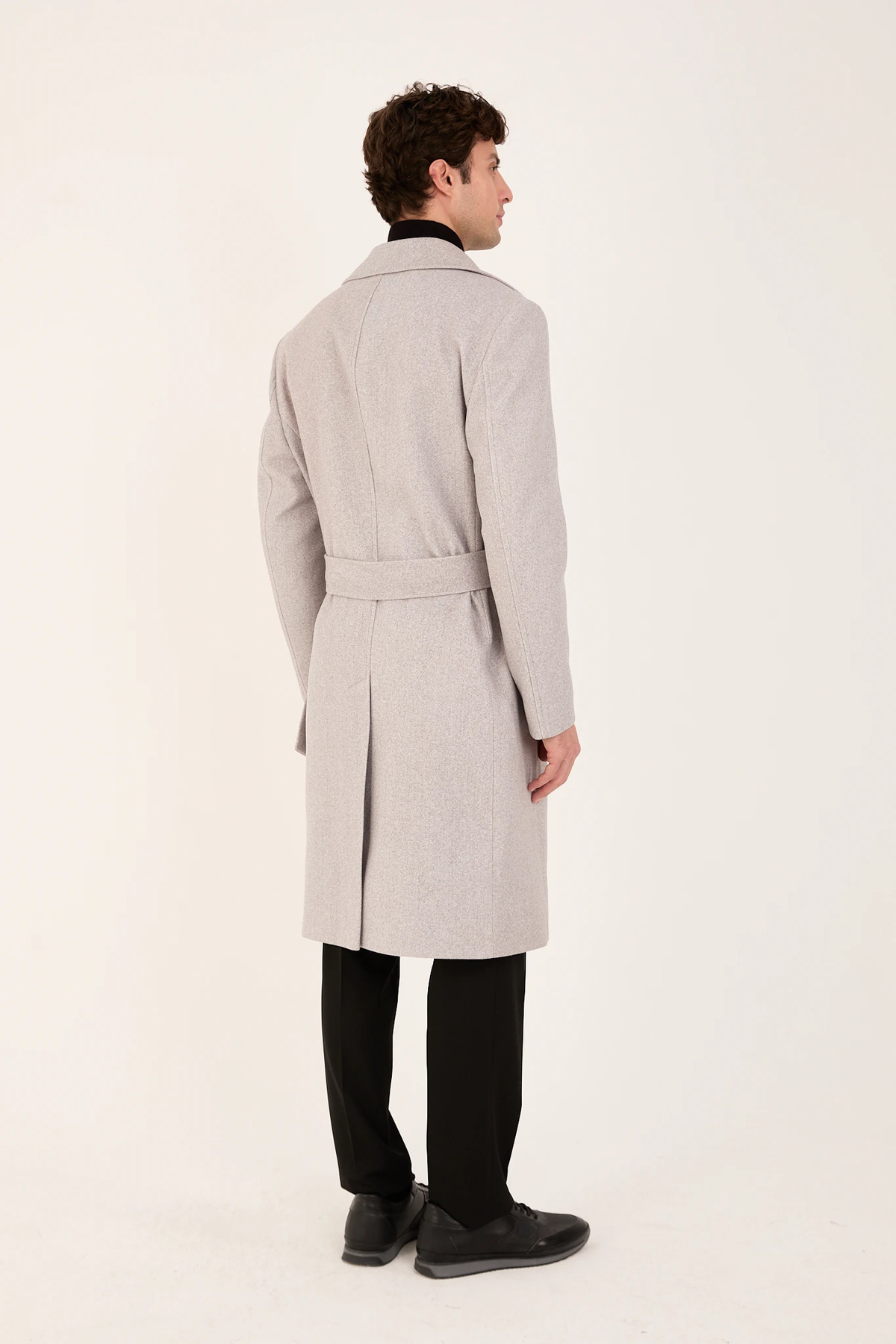 The Tailor Classics  Erkek Uzun Kemerli Kaşe Palto Klasik Model - Görsel 6