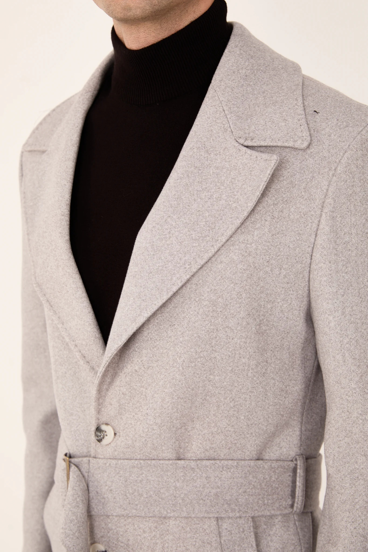 The Tailor Classics  Erkek Uzun Kemerli Kaşe Palto Klasik Model - Görsel 8