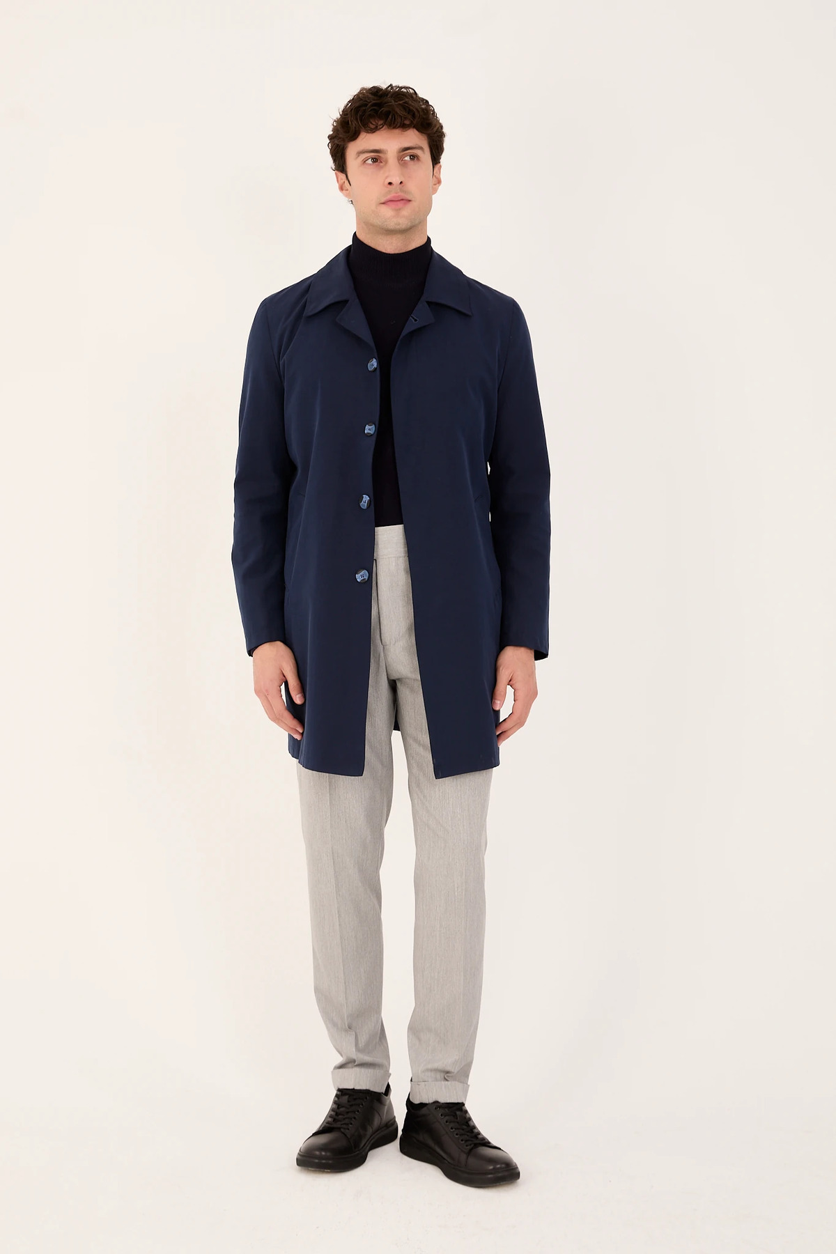 The Tailor Classics  Erkek Düğme Detaylı Uzun Trençkot - Görsel 2