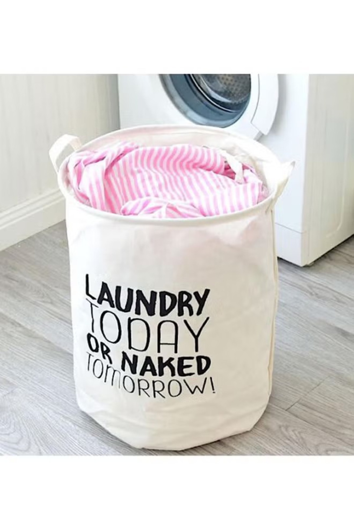 Standard White Laundry Basket with Black Background Print - Dimensions: 15.74 X 15.190 cm X 50 cm - Height: 21.6 Inches - Depth: 17.7 Inches - Capacity: 70 Liters r7378299, one size