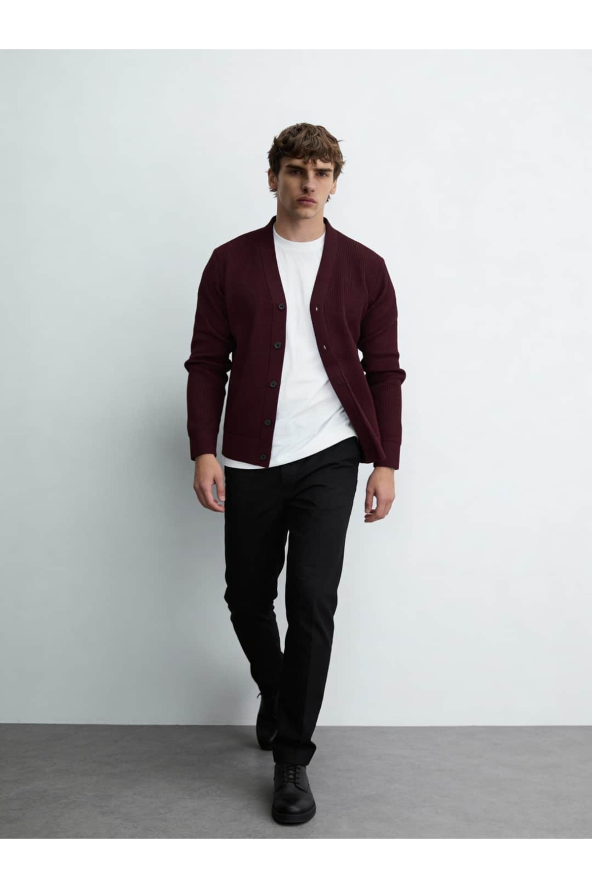 Bowery Knit Bordo Hırka FW5997 — زرشکی modern-sehir-stilini-minimal-cizgilerle- — تصویر 4 از 4