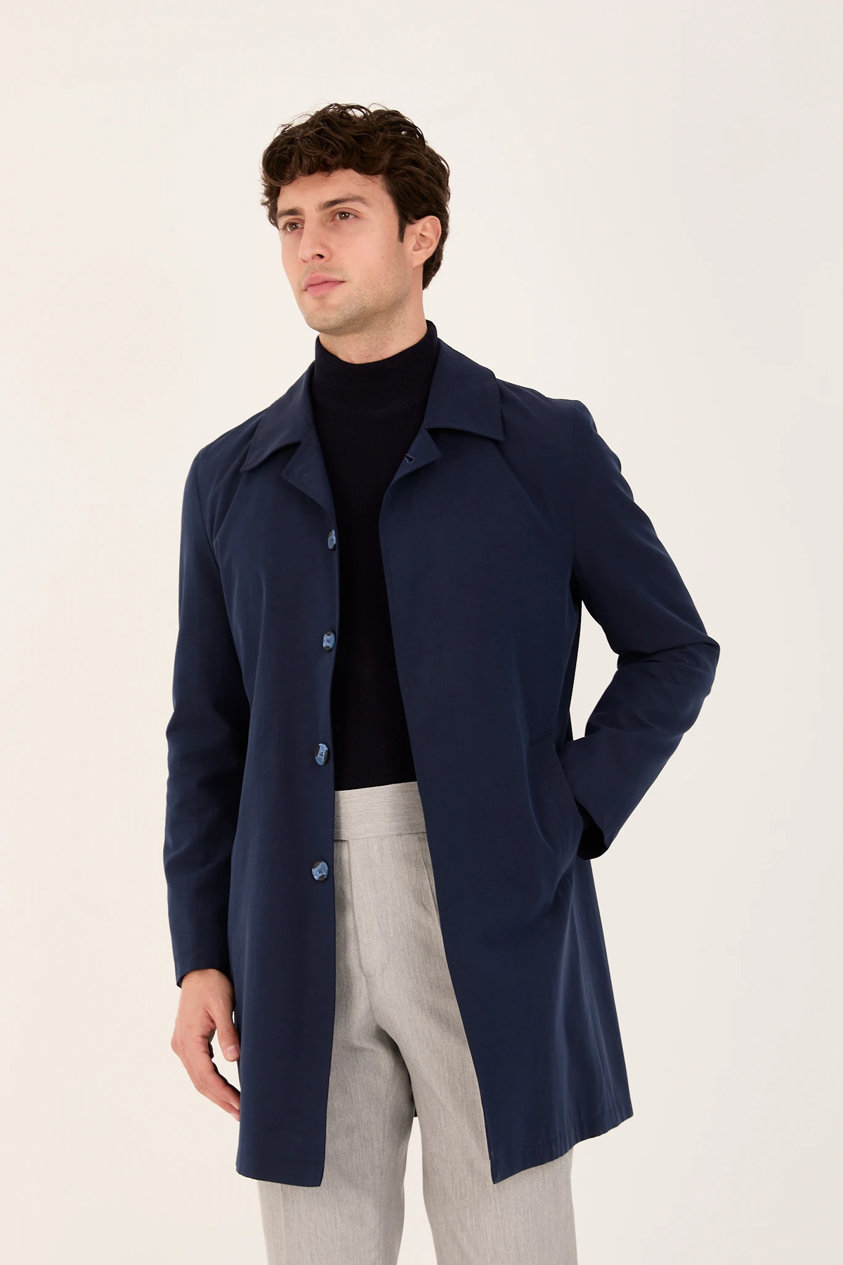 The Tailor Classics  Erkek Düğme Detaylı Uzun Trençkot - Görsel 3