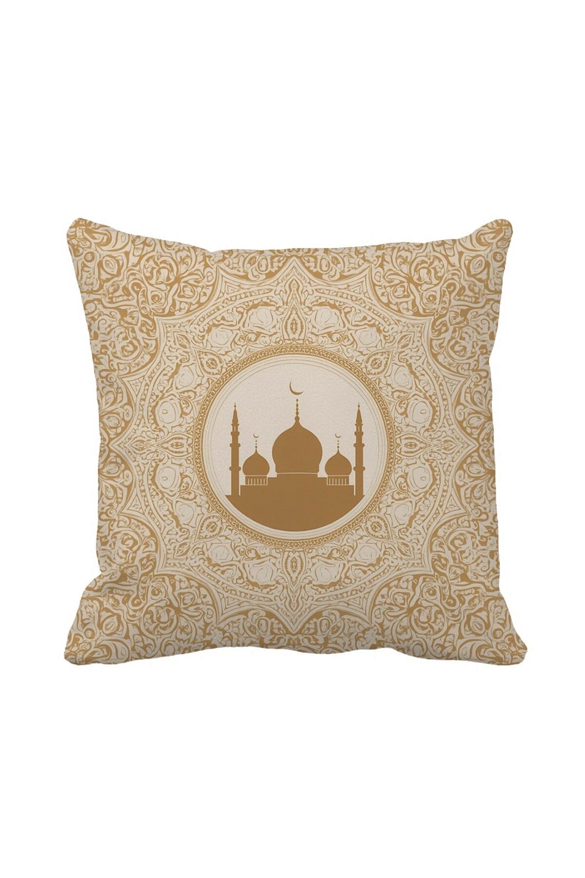Luxury Cream Beige Ottoman Pattern Mosque Design Double-Sided Printed 43x43 cm Decorative Pillowcase